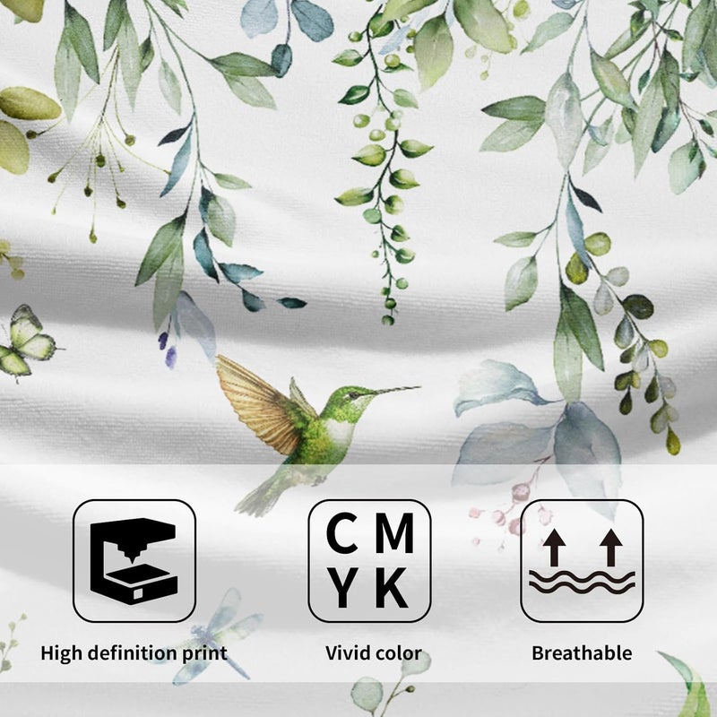 Granbey Spring Eucalyptus Leaves Kitchen Towels 14"x28" Set of 2 Green Botanical Humming Bird Decorative Soft Absorbent Hand Towels Summer Holiday Home Decor for Bathroom Gym Spa - Image 3